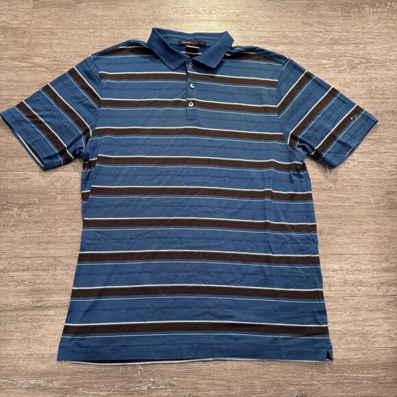 Tiger Woods Polo Shirt Mens Medium Blue Golf Performance‎ Stretch Golfer Stripe - Picture 1 of 10